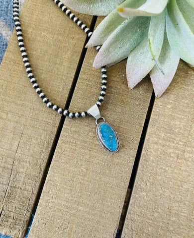 Navajo Kingman Turquoise & Sterling Silver Pendant