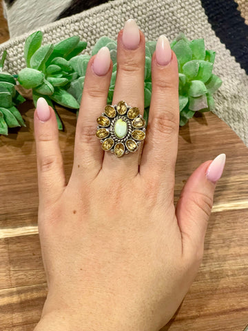 Beautiful Handmade Multi Stone , Palomino Variscite And Sterling Silver Adjustable Ring