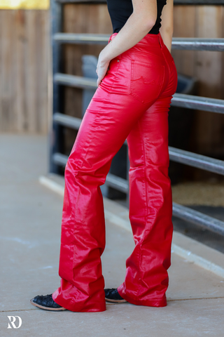 RED METALLIC SIGNATURE TROUSERS