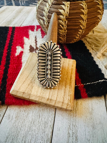 Navajo Hand Stamped Sterling Silver Adjustable Concho Ring