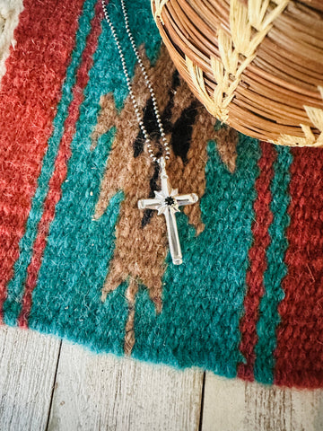 Navajo Black Onyx & Sterling Silver Cross Pendant