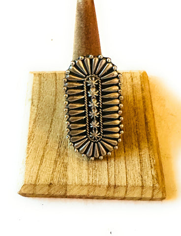 Navajo Hand Stamped Sterling Silver Adjustable Concho Ring