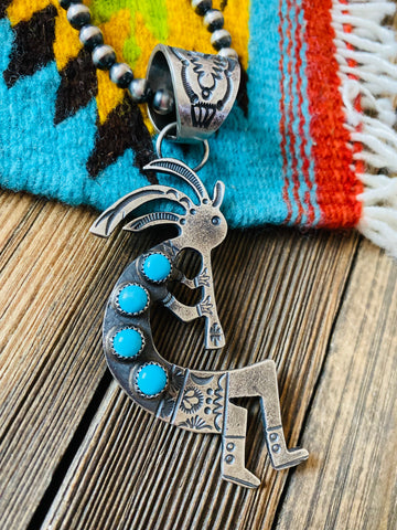 Navajo Turquoise & Sterling Silver Kokopelli Pendant by Kevin Billah