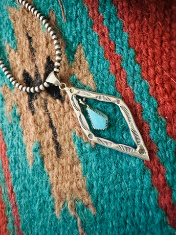 Navajo Turquoise & Sterling Silver Diamond Pendant