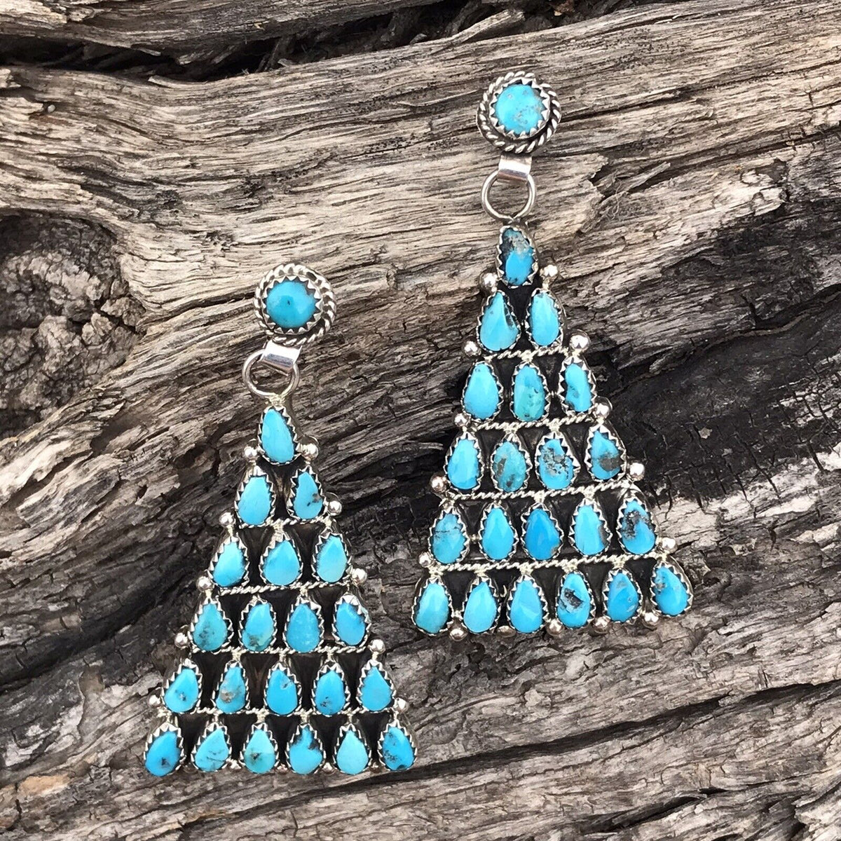 Navajo Sleeping Beauty Turquoise Sterling Silver Dangle Earrings