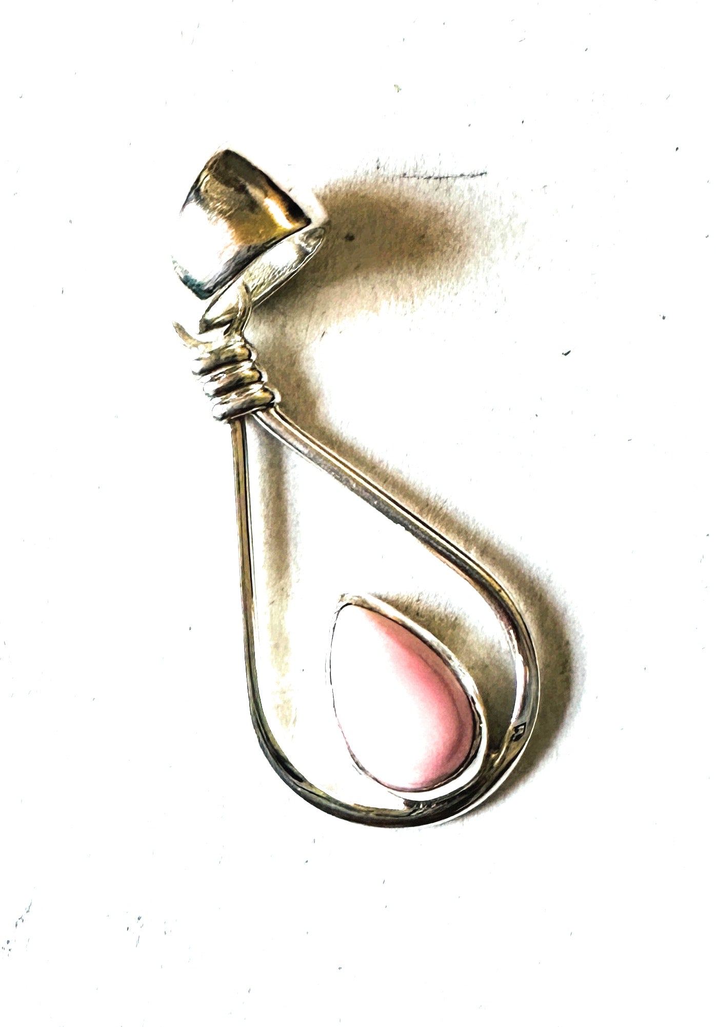 Navajo Queen Pink Conch Shell & Sterling Silver Teardrop Pendant