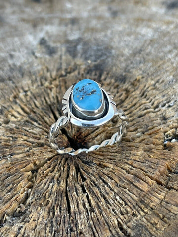 Navajo Sterling Silver Kingman Turquoise Rope Ring