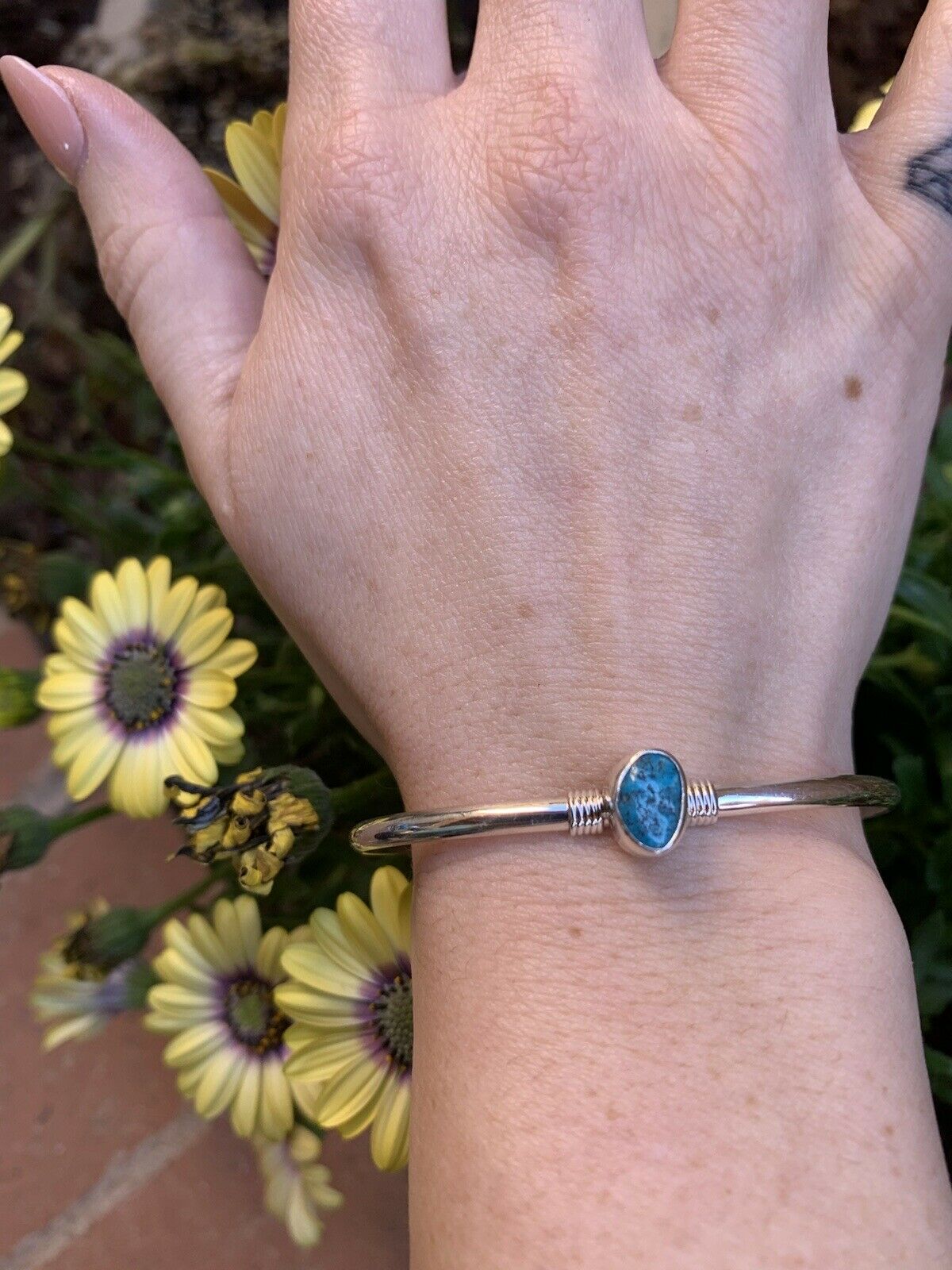 Navajo Kingman Turquoise & Sterling Silver Petite cuff Bracelet