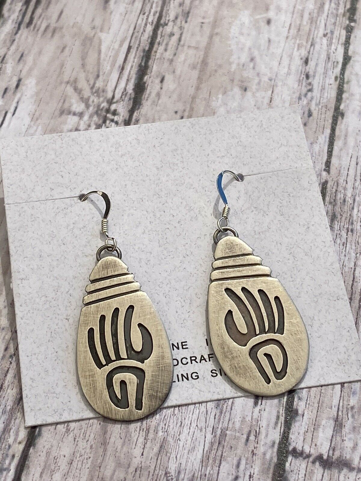 Navajo Sterling Silver Hand Stamped Bear Print Earrings