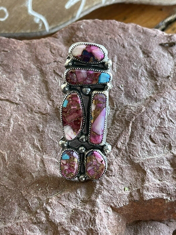 Navajo 6 stone Pink Dream Mojave & Sterling Silver Ring Size 8