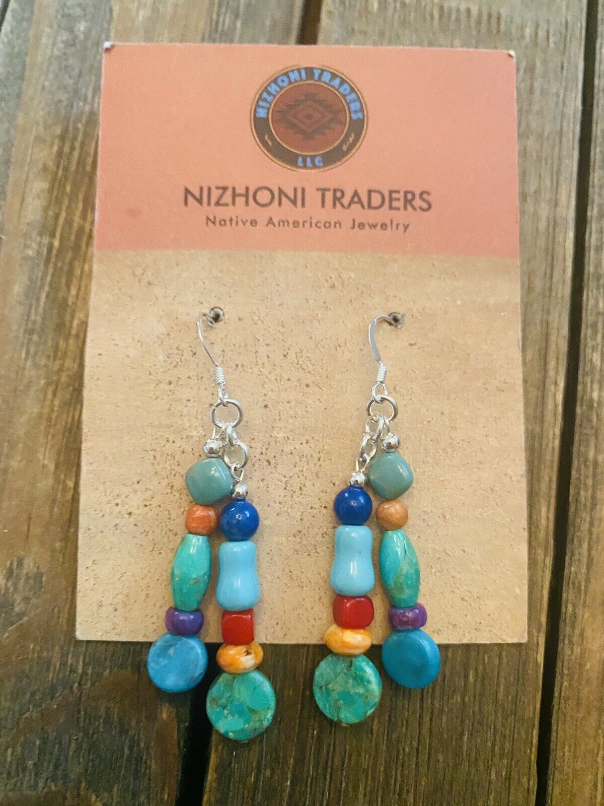 Navajo Sterling Silver Multi Stone Beaded Dangle Earrings