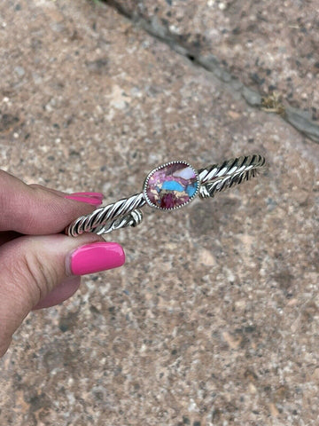 Navajo Pink Dream Mojave & Sterling Silver Bracelet Rope Cuff