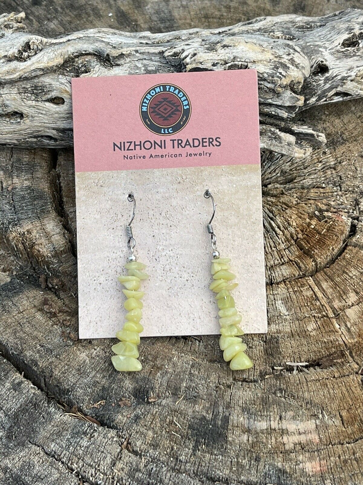 Navajo Sterling Silver Yellow Quartz Chip Dangle Earrings