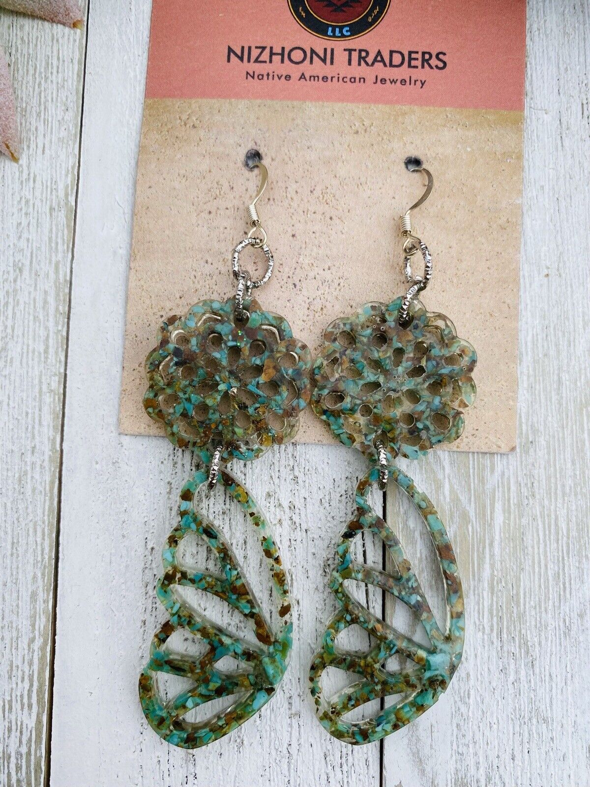 Navajo Turquoise & Resin Butterfly Wing Dangle Earrings