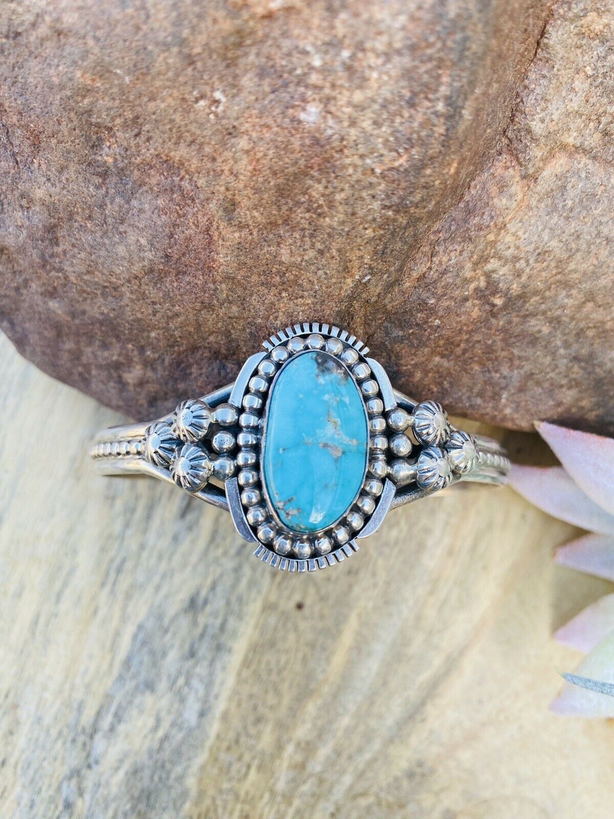 Navajo Sterling Cuff & Turquoise Cuff Bracelet Signed