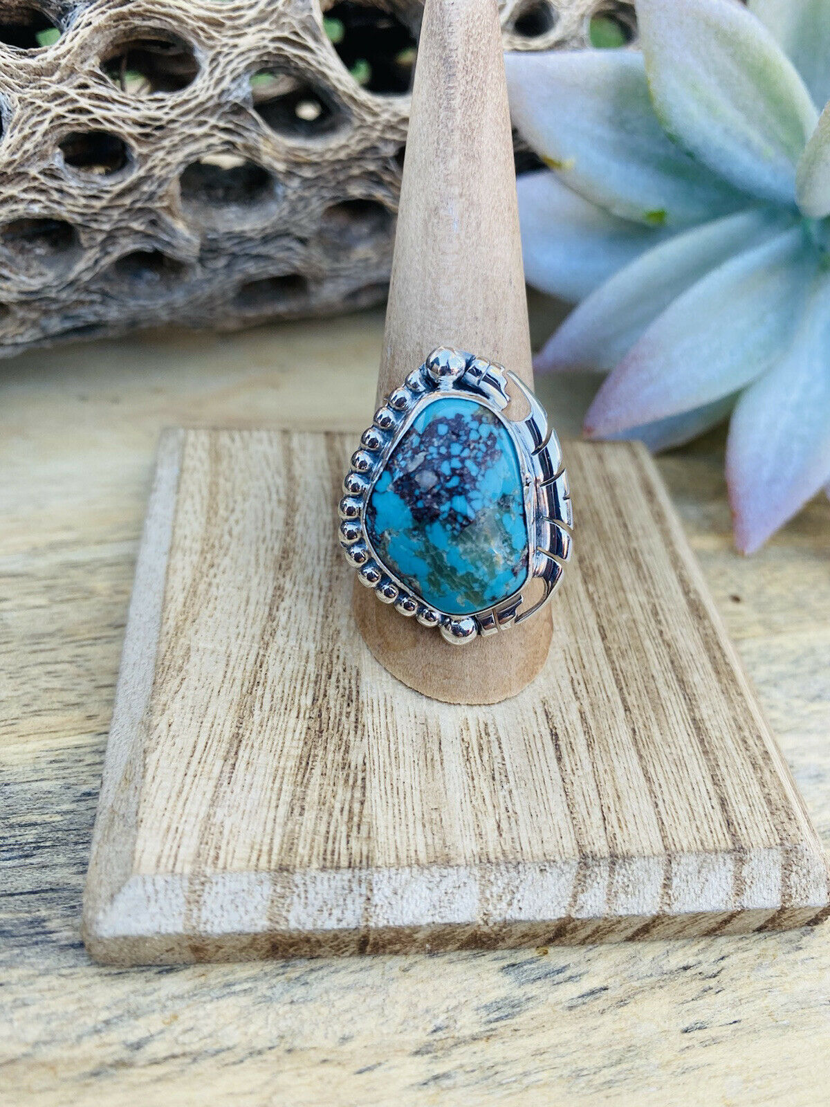 Navajo Royston Turquoise & Sterling Silver Ring Size 9.5