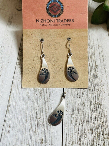 Hopi Sterling Silver Kokopelli Earring And Pendant Set