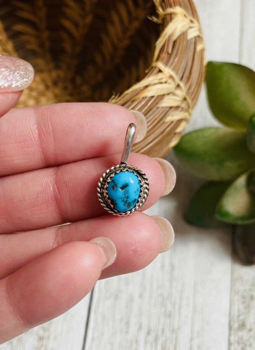 Navajo Handmade Kingman Turquoise & Sterling Silver Mini Pendant