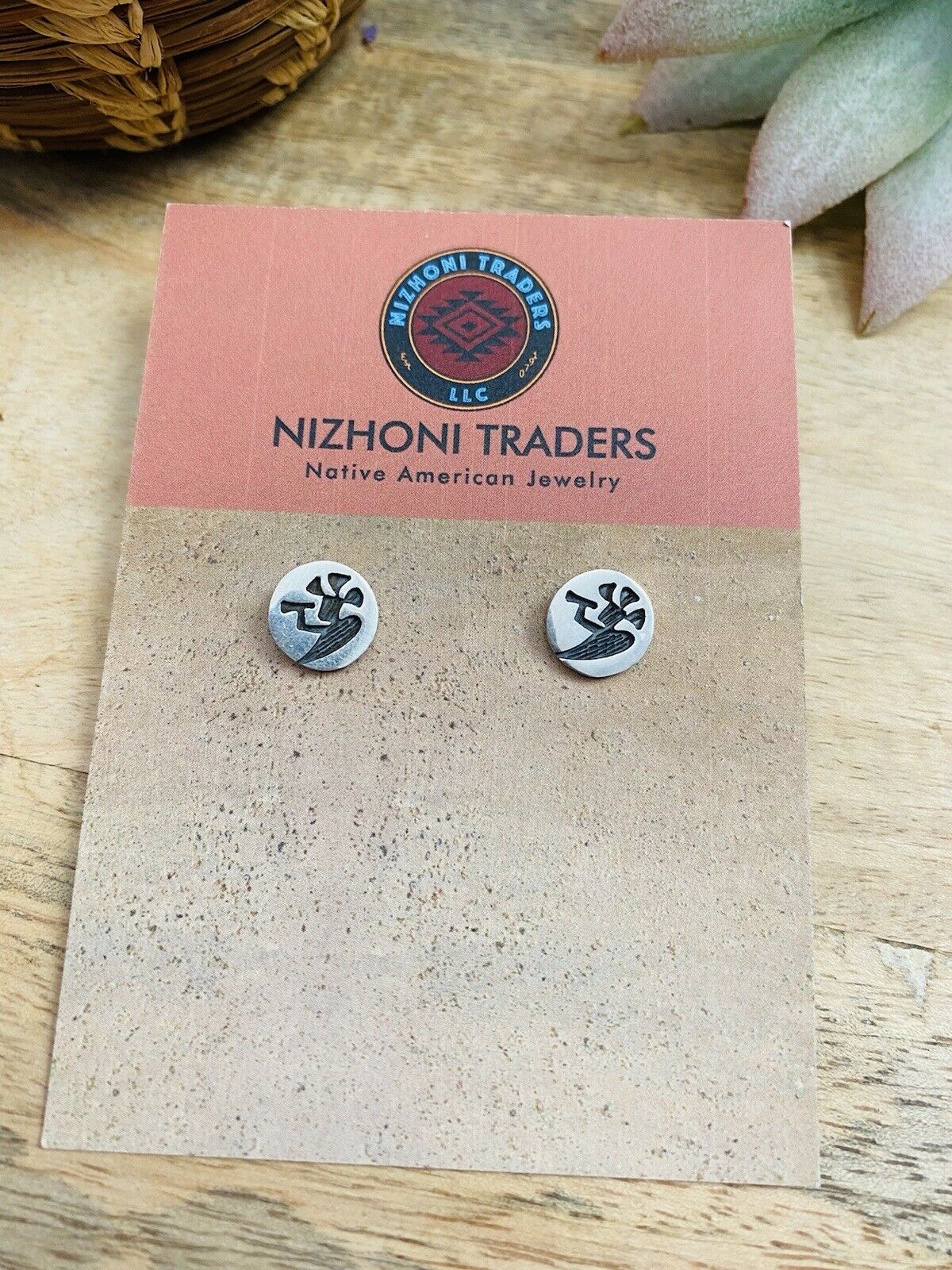 Hopi Overlaid Sterling Silver Kokopelli Stud Earrings