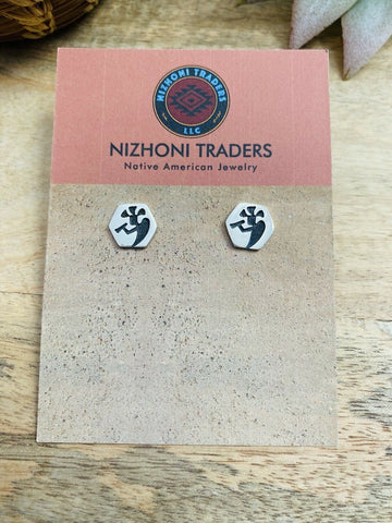 Hopi Overlaid Sterling Silver Kokopelli Stud Earrings