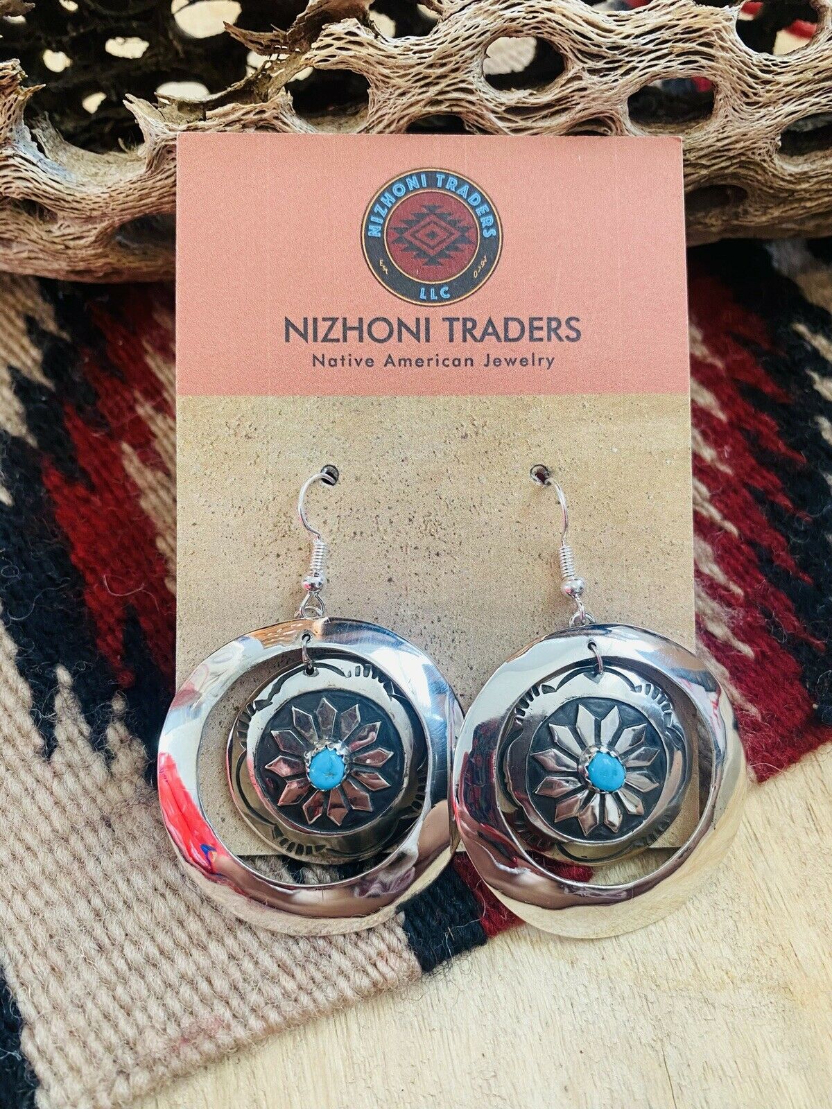 Navajo Turquoise & Sterling Silver Concho Dangle Earrings