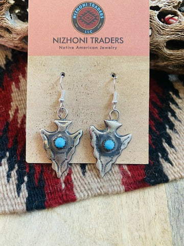 Navajo Turquoise & Sterling Silver Arrowhead Dangle Earrings