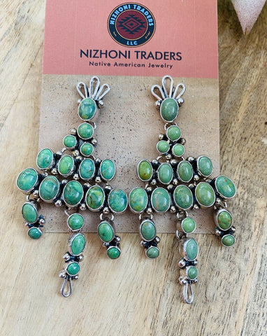 Navajo Sterling Silver And Sonoran Gold Turquoise Dangle Earrings Signed