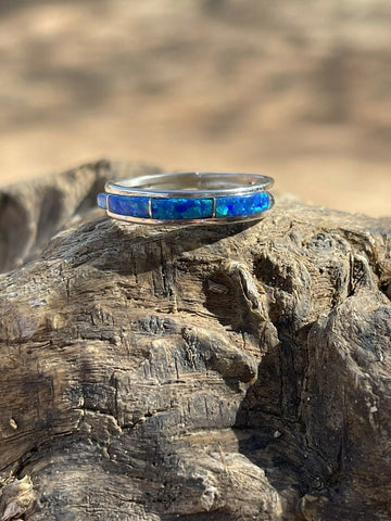 Zuni Sterling Silver Bright Blue Opal Stacker Ring