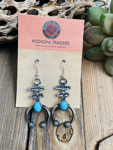 Navajo Turquoise & Sterling Silver Naja Cross Dangle Earrings By Kevin Billah