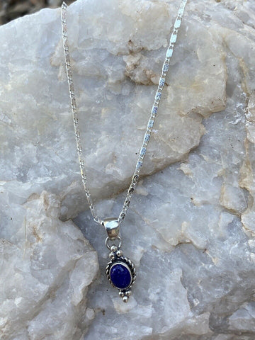 Sterling Silver Lapis Pendant Necklace 18”