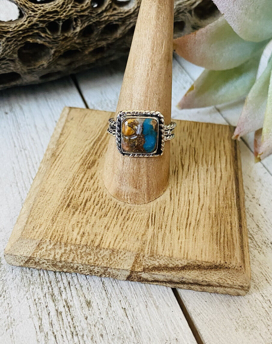 Navajo Sterling Silver & Multi Stone Spice Square Ring