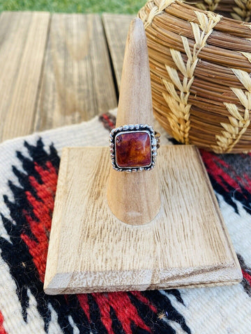 Navajo Sterling Silver & Orange Spiny Ring Size 6