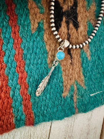 Navajo Turquoise & Sterling Silver Feather Pendant