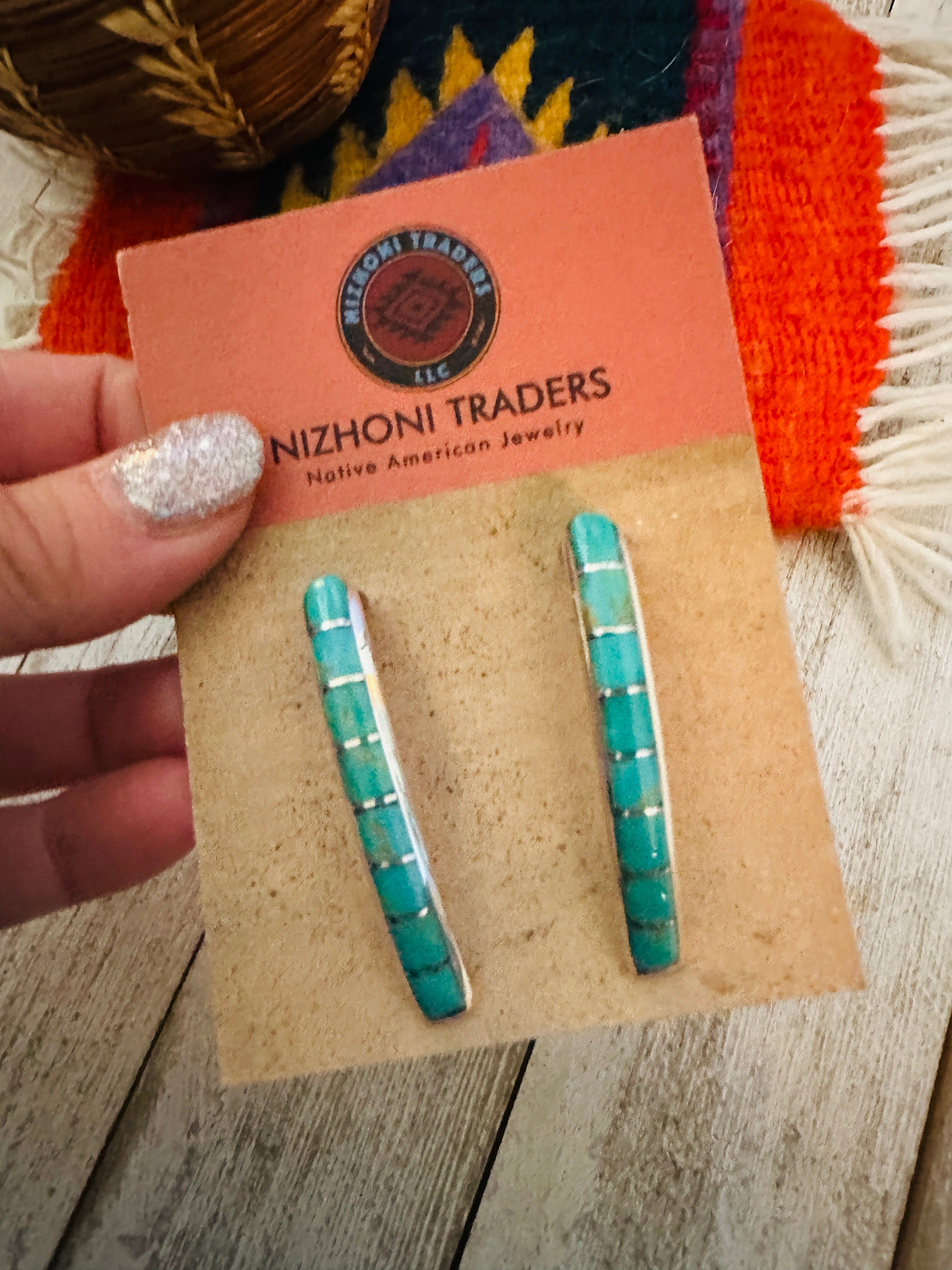 Zuni Sterling Silver & Turquoise Inlay Earrings