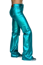 TURQUOISE METALLIC SIGNATURE TROUSERS