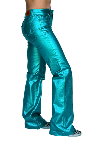 TURQUOISE METALLIC SIGNATURE TROUSERS