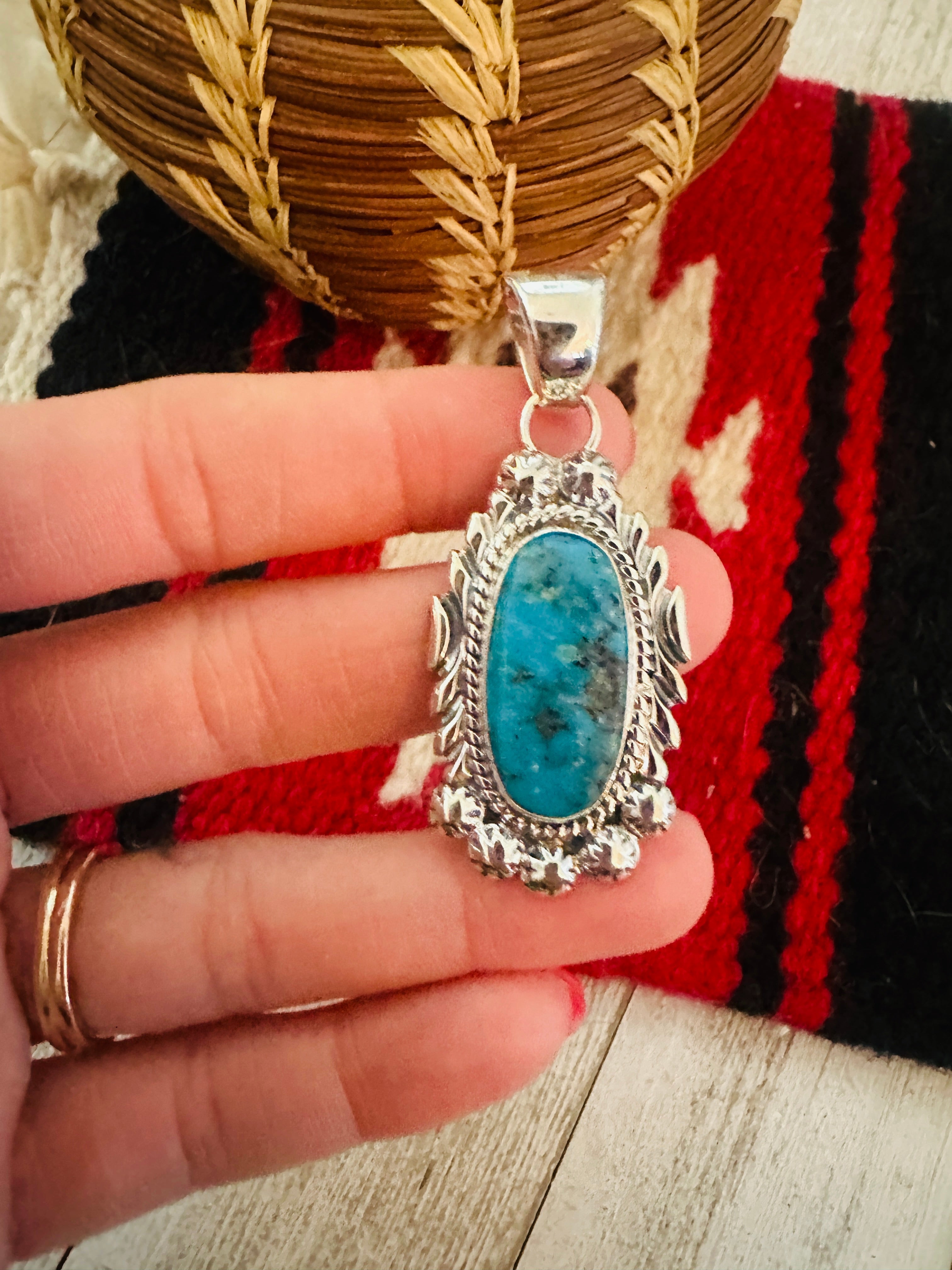 Navajo Kingman Turquoise & Sterling Silver Pendant