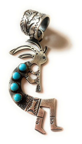 Navajo Turquoise & Sterling Silver Kokopelli Pendant by Kevin Billah