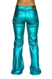 TURQUOISE METALLIC SIGNATURE TROUSERS