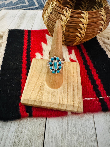 Navajo Sterling Silver & Turquoise Cluster Adjustable Ring