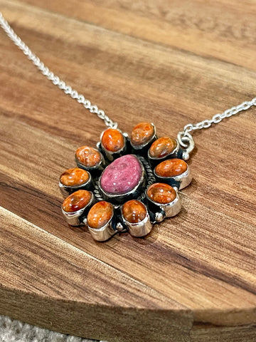 Handmade Sterling Silver & Multi Stone Necklace Signed Nizhoni