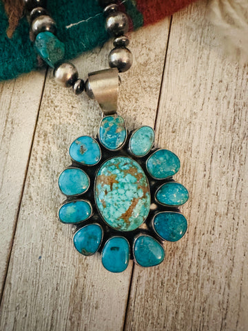 Navajo Sterling Silver & Turquoise Cluster Beaded Necklace