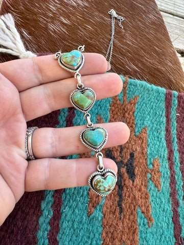 Beautiful Handmade Sterling Silver & Number 8 Turquoise Drop Heart Necklace