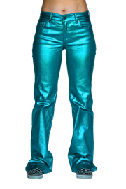 TURQUOISE METALLIC SIGNATURE TROUSERS