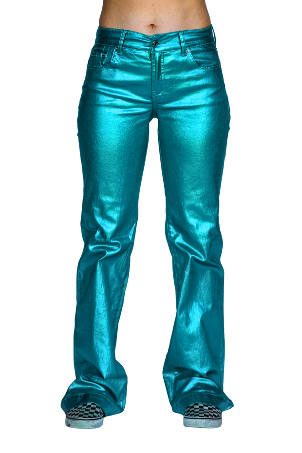 TURQUOISE METALLIC SIGNATURE TROUSERS