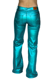 TURQUOISE METALLIC SIGNATURE TROUSERS