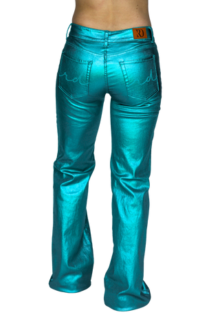 TURQUOISE METALLIC SIGNATURE TROUSERS