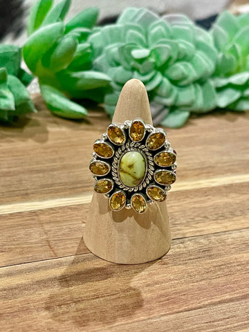 Beautiful Handmade Multi Stone , Palomino Variscite And Sterling Silver Adjustable Ring