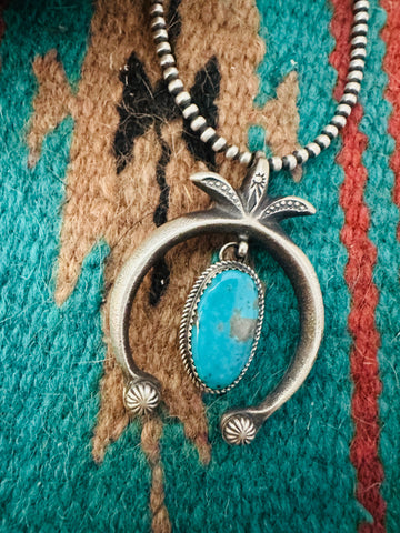 Navajo Turquoise & Sterling Silver Naja Pendant by Martha Cayatineto