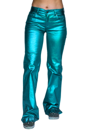 TURQUOISE METALLIC SIGNATURE TROUSERS